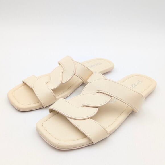 Stuart Weitzman Ibiza Slide Sandal Open Square Toe Women's Ivory Size US7 EU37.5 - Picture 1 of 9